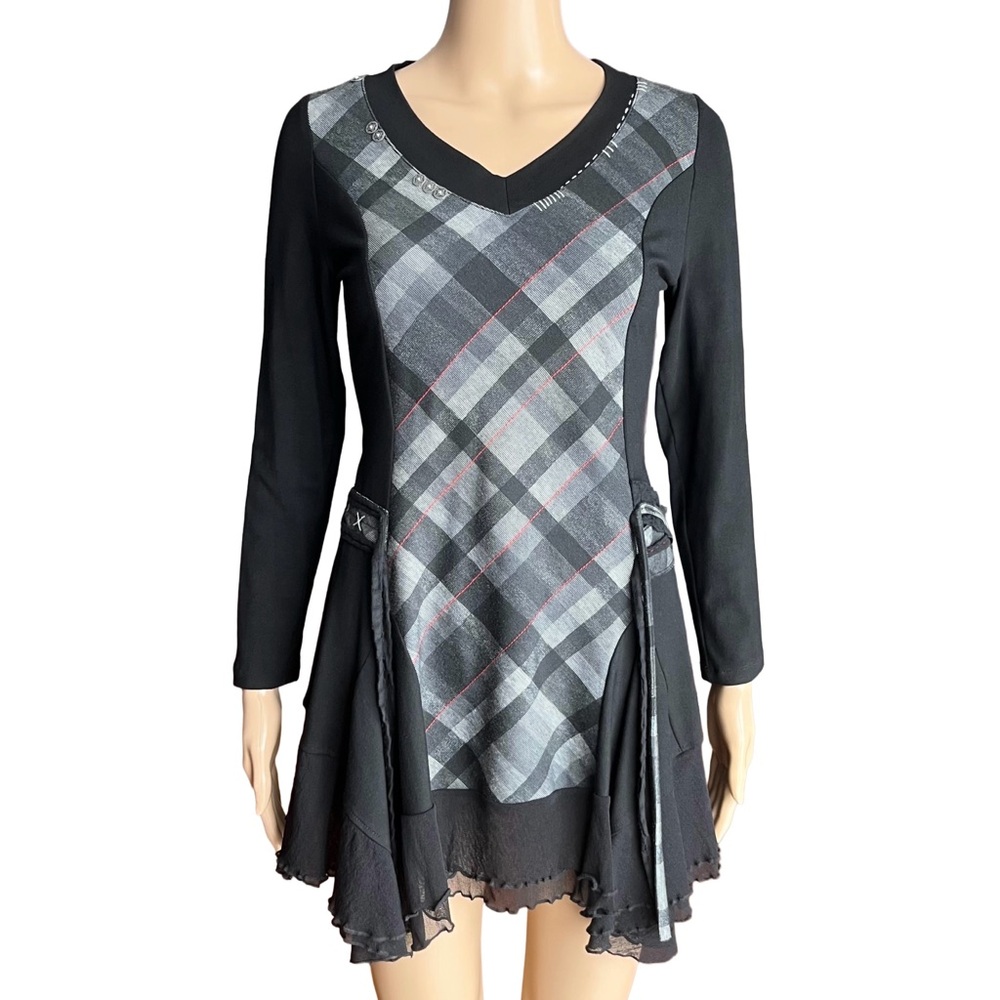 Dzhavael Couture Plaid Patchwork Dress S | Limited Edition Goth Black Dress